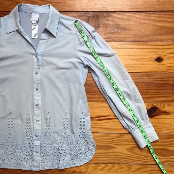 Madeleine Light Blue Cotton Eyelet Button Down Top, EUC, 6 - Picture 10 of 13
